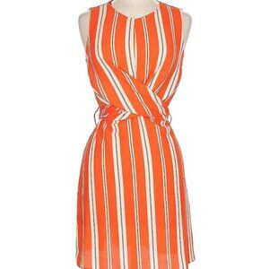 Miss Selfridge sleeveless orange white vertical striped midi dress size 6 Medium